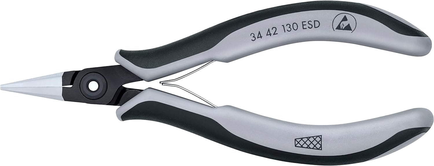 KNIPEX Präzisions-Elektronik-Greifzange ESDmit Mehrkomponenten-Hüllen 130 mm, 34 42 130 ESD