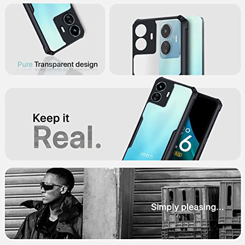 Image of Outlouders Back Cover for iQOO Z6 Lite 5G | Ultra Hybrid Transparent | Full Camera Protection | Raised Edge | Crystal Clear Bumper Case(Black)