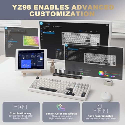 Image of YUNZII YZ98 Gasket Mechanical Keyboard,99 Key Hot Swappable BT5.0 /2.4G /USB-C Wireless NKRO 98% 1800 Layout with RGB LED Backlit for Linux /Win /Mac(Milk Switch, White)
