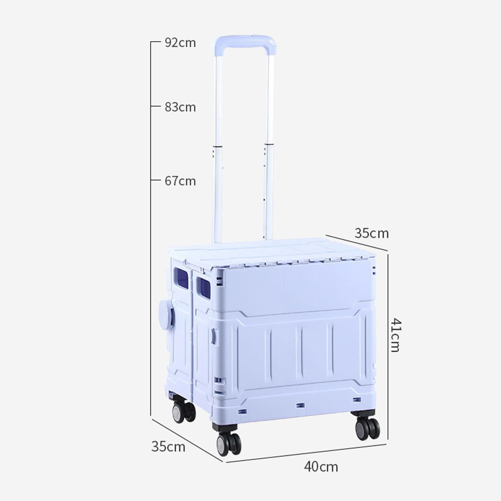 Składana skrzynka transportowa na kółkach, przenośny wózek z pokrywką i regulowanym aluminiowym uchwytem, do biura, 34 x 40 x 41 cm, łatwe przechowywanie i transport