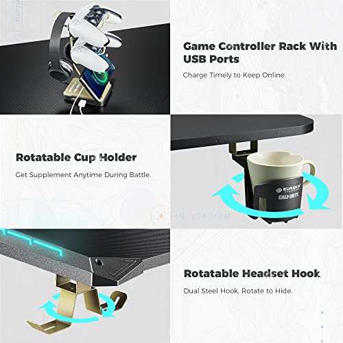 Image of EUREKA ERGONOMIC & Call of Duty UAV Gaming Desk, 45 inch Z Shaped Home Office PC Computer Gamer Table w /LED Light Projector Controller Stand & USB Charger Cup Holder Headset Hook Modern Warfare Mouse Pad