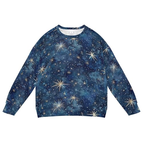 JUNZAN Glitter Stars on Night Blue Kids Boys Sweatshirt Hoodie Crewneck Boys Sweat Shirt Party 4T