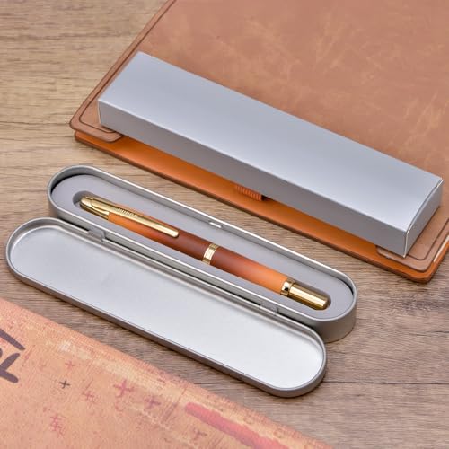 Image of Jinhao 10 Press Fountain Pen with Box, Caramel Orange Gradient Retractable Extra Fine Nib with Ink Converter Set (Golden Clip)