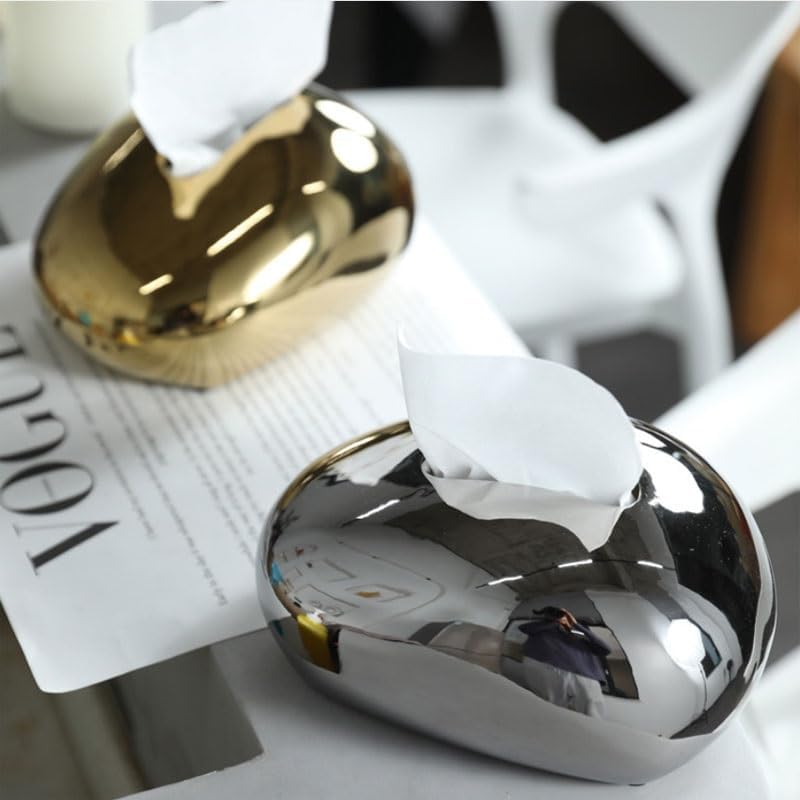 Japanese Minimalist Ceramic Tissue Box Living Room Gold Silver Color Drawer for Home Decoration Decorative Item image 2