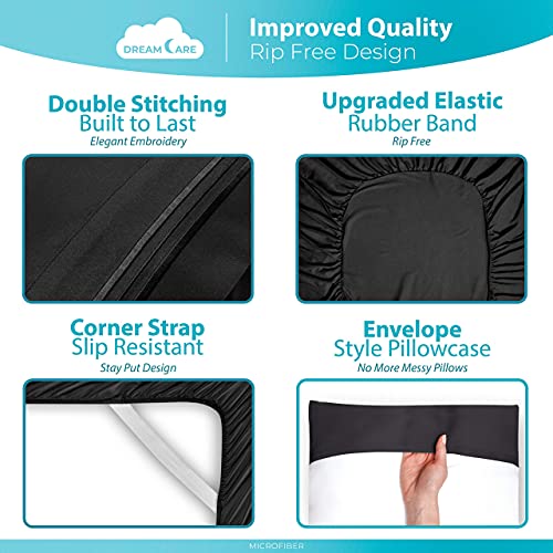 Image of DREAMCARE King Size Sheets Set - 6 pcs Breathable Cooling Sheets King Size | up to 21 inch Extra Deep Pocket King Sheet Set with Side Pockets - Extra Soft 100% Double Brushed Hotel Luxury Bedding - Black