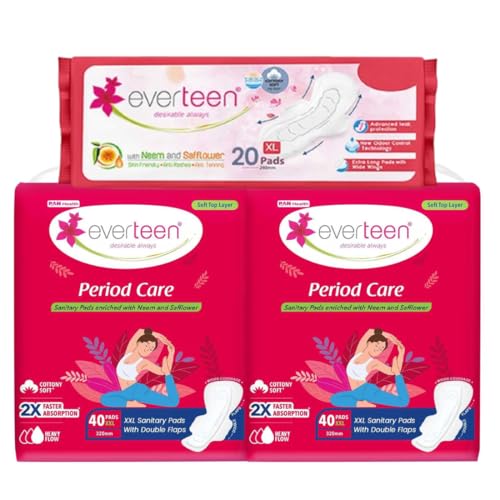 Image of everteen Sanitary Napkins for Women (100 Pads), Combo Offer Pack Buy 80 Pads Get 20 Pads, Sanitary Pads for Heavy Flow
