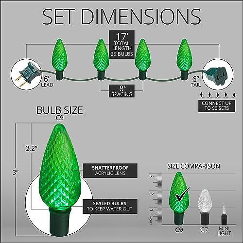 C9 LED Faceted Green Prelamped Light Set miniatura 4