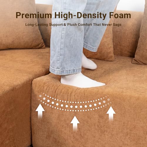 Image of Claiks 106 inch Cloud Boneless Couch, Left Chaise Sofa, Brown
