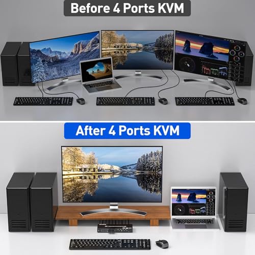Image of HDMI KVM Switch 4 Ports with Audio, KCEVE 4K@60Hz USB 3.0 4 PC KVM Switcher with EDID Emulator for 4 Computers Share Mouse Keyboard and Monitor