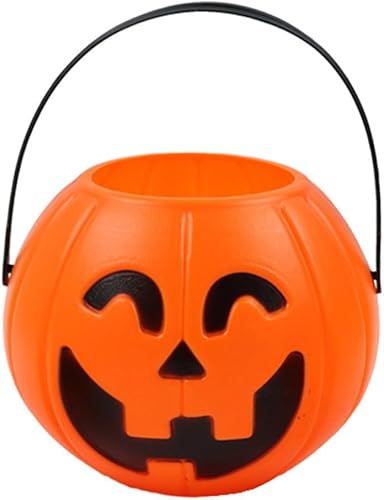Miniatura 2 de PHILISENMALL LED Light Halloween Pumpkin Buckets Halloween Trick or Treat Pumpkin Candy Bucket Round Smiling Pumpkin Candy Container with Handle for