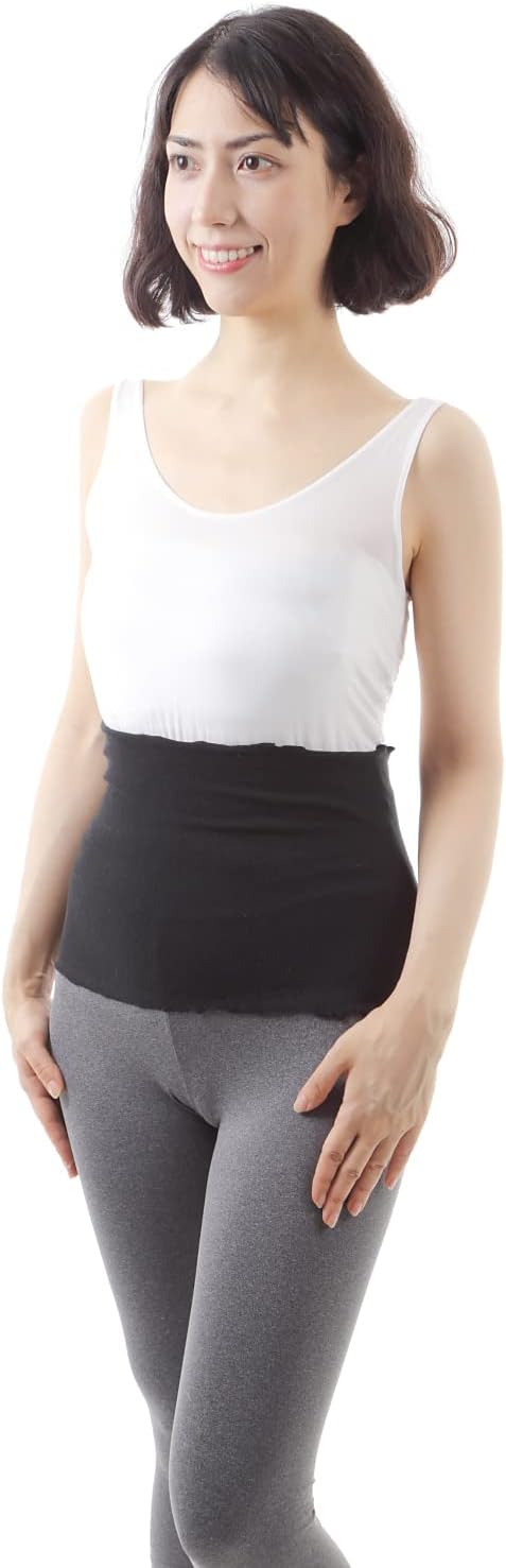 Silk Protein HARAMAKI Belly Warmer Free Size W(25-33") Waist Warmer Made in Japan Black Stomach Wrap