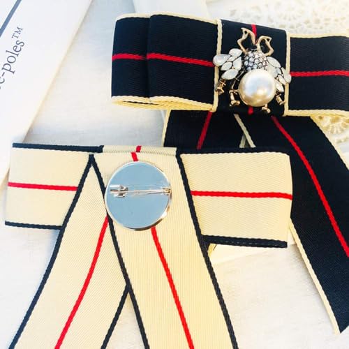 Girls Campus wind striped bee Rhinestone bow tie shirt collar pin brooch versatile clothing accessories （Multi-colors）3