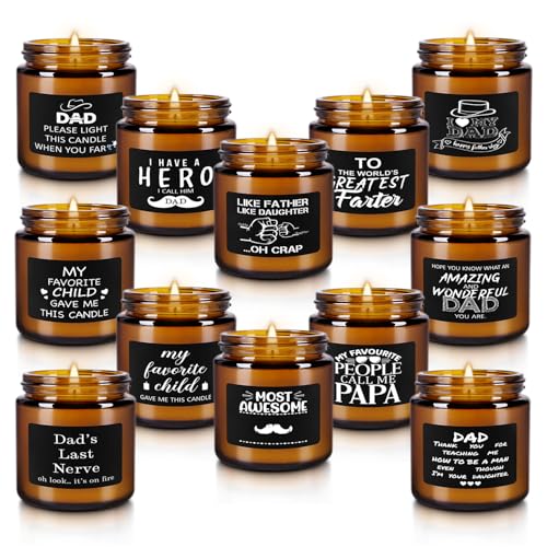 12-Pack Amber Jar Father's Day,Scented Candles, Gift for Dad 3.5oz, Natural Soy Wax and Premium Essential Oils. Ideal for Study Home & Office Aromatherapy.