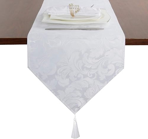 Miniatura 2 de EHouseHome Camino de mesa reversible de damasco jacquard con borlas, 13 x 72 pulgadas, resistente a las arrugas y al agua, a prueba de derrames,