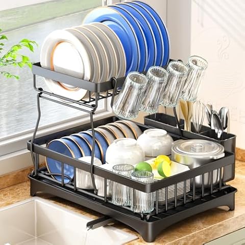 SAYZH Detachable 2 Tier Dish Drainer Rack Cover