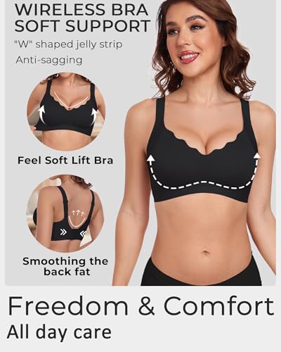 Image of Gailife Scalloped Lift Bras Women Soft Jelly Push Up Wireless Bra Supportive V Neck No Underwire Seamless Tshirt Bralettes