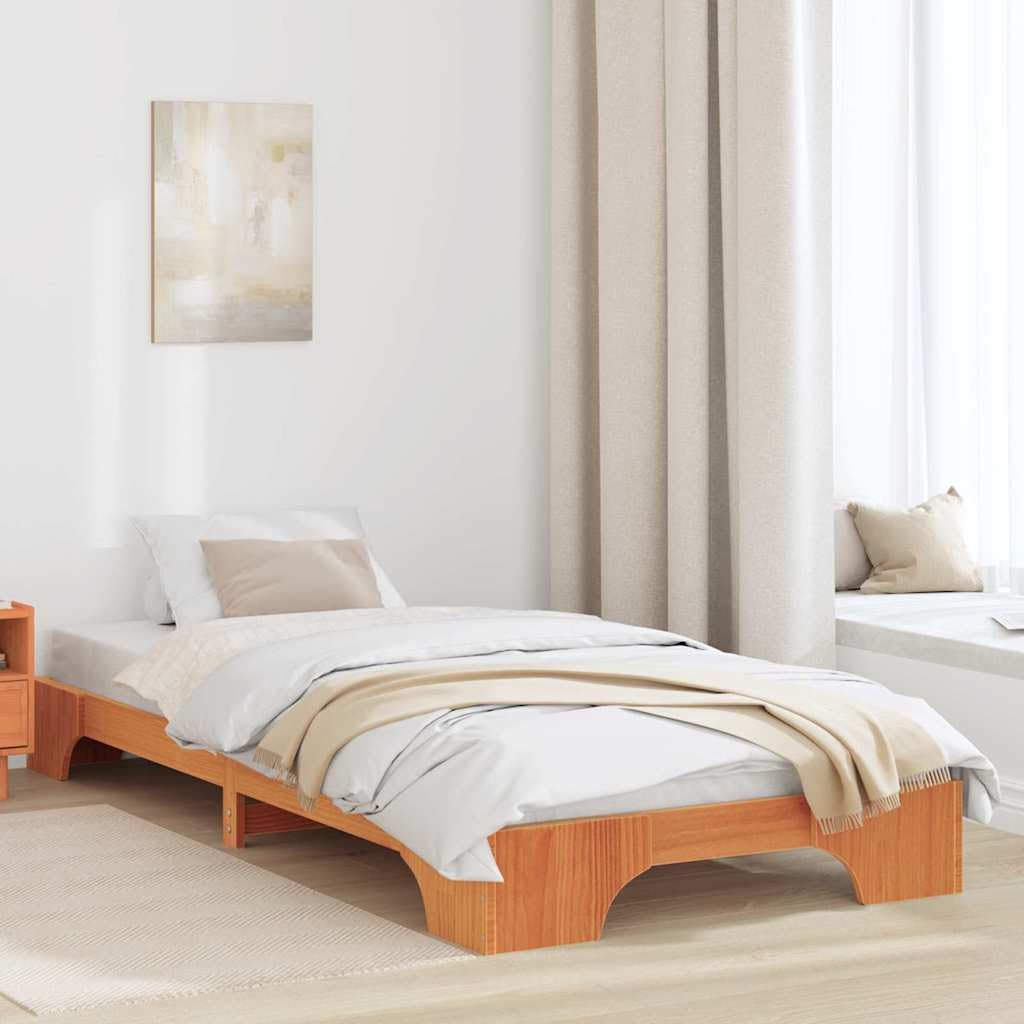 YUTAASU Bettrahmen Wachsbraun 80 x 200 cm Massives Kiefernholz | Mit Lattenrost, Fester Halt, Einfache Montage, Pflegeleicht, Für Schlafzimmer