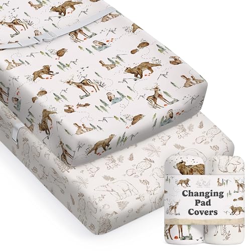 Image of Baby Changing Pad Cover 2-Pack for Boys, Girls (Magic Forest) - Premium Fitted Sheets Baby Diaper Changing Table Cover - Buttery Soft Cotton Blend