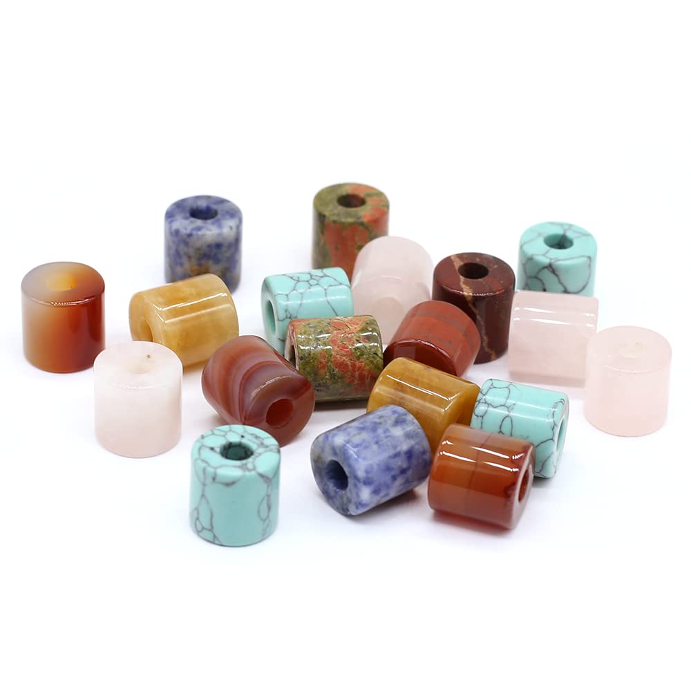 LHJ Colgantes de piedra natural hueca columnar mezclada piedra encantos colgantes de ágata de cristal para hacer joyas collar puls