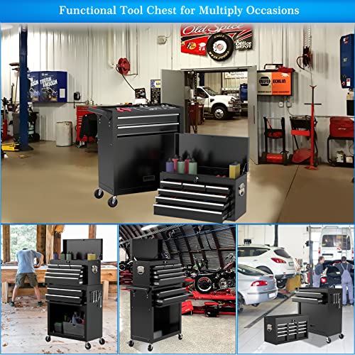 High Capacity Tool Chest Tool Box, Rolling Tool Chest With 8 Drawers, Portable Top Box With Lock, Garage Tool Storage Cabinet With Wheels, Keyed Locking System Toolbox Organizer(Black) #TOP6