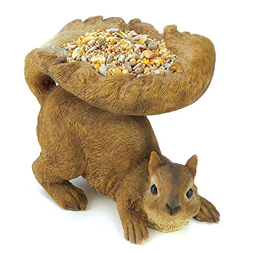 Woodland Brown Squirrel Garden Statue Bird Feeder