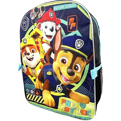 Ruz Paw Patrol Boy's 16 Inch Backpack With Removable Matching Lunch Box Set (Black-Blue)