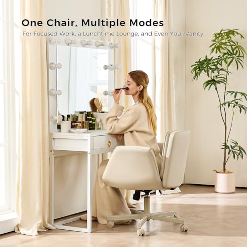Image of amseatec Criss Cross Office Chair, PU Leather Vanity Chair with 5-Level Adjustable Armrests & Swivel, Ergonomic Criss Cross Chair for Home Office Bedroom Makeup（Cream White）