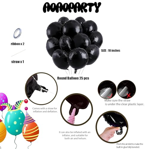 Image of 25Pcs Black Round Shaped Helium Foil Mylar Balloons 18 Inch for Birthday Wedding Anniversary Bachelor Party Decorations Supplies