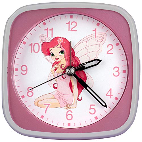 Sveglia Silenziosa Per Bambini SELVA Con Fatina - Luci E Snooze - Dimensioni 9.5x9.5x4.5 Cm - Rosa/Bianco