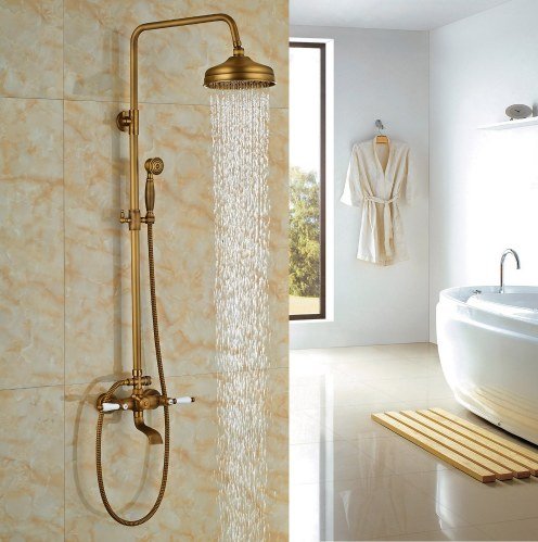 Mitigeur baignoire laiton antique haut de gamme avec douchette vintage