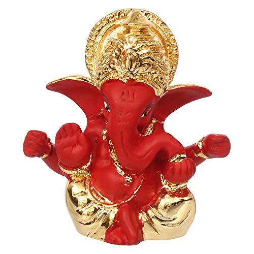 Image of eCraftIndia Gold Plated Red Mukut Ganesha Decorative Showpiece for Home /Temple /Office