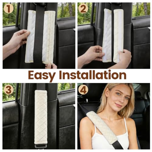 Image of Amooca Soft Auto Seat Belt Cover Seatbelt Shoulder Pad Cushions 2 PCS for a More Comfortable Driving Universal Fit for All Cars and Backpack Off White