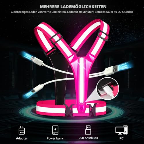 Fokia Kunbio Reflektierende LED-Laufweste, beleuchtete Weste, Läufer, Nachtlaufen, USB-wiederaufladbar… – Ansicht 4