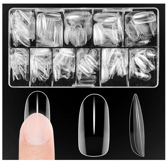 500 PCS Oval Nail Tips, 10 Sizes Full Cover Nail Tips, Long Nail Tips for Nail Extension, Pre Shaped Nail Tips for DIY Nail Salon (Clear Oval 7c-500 PCS)-image-38