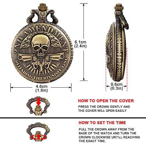 Image of Tiong Vintage Pocket Watch Engraved Cowboy Skull Wolf 3D Pattern Arabic Numerals Quartz Pocket Watch with Chain Best Gifts