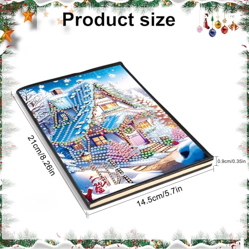 Image of 5D Diamond Painting Notebook, DIY Snowy Christmas House Leather Cover Diary, Special Shaped Diamond Art Sketchbook, 100 Pages /50 Sheets A5 Blank Journal for Writing, Office, Study, 21 x 14.5 cm