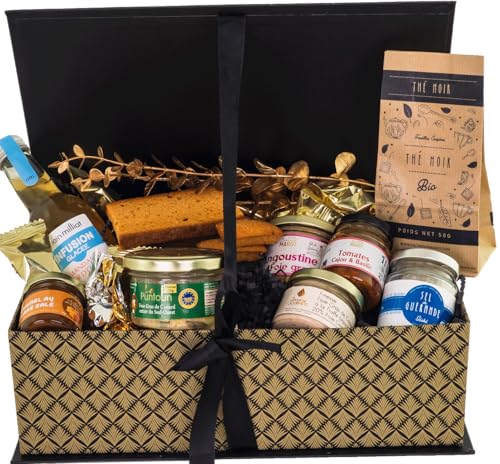 PAQUETE GOURMANDS - Cesta con relleno de foie gras, caja gourmand para regalar, cesta gourmet de productos franceses, ideal para regalo de fiesta de Navidad, cesta recortada, sin cerdo y sin alcohol