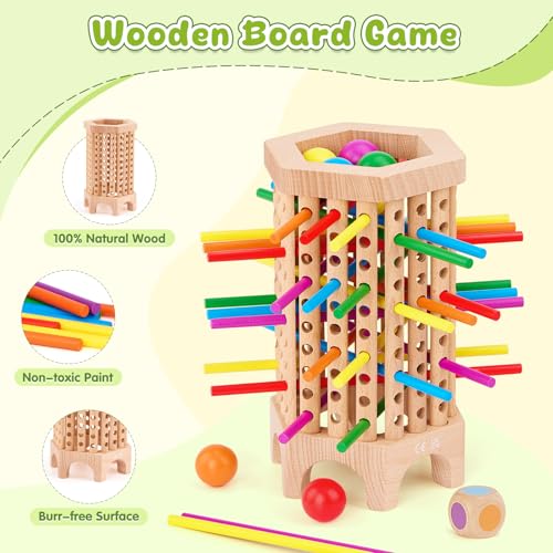 Juego de mesa Montessori de madera con 36 palitos y dados miniatura 5