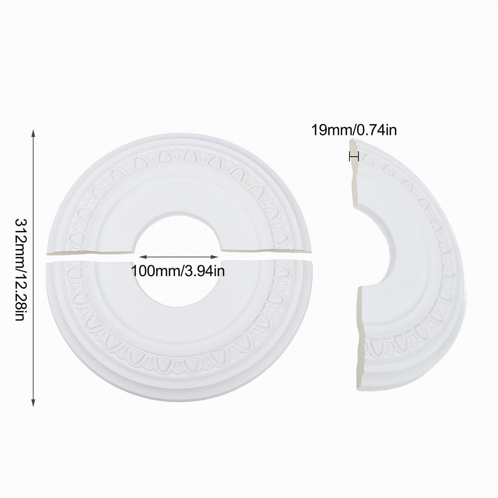 Medallón de techo de poliuretano blanco de 12 pulgadas, placa de techo desmontable para lámparas y ventiladores, decoración elegante con diámetro interior de 4 pulgadas, impermeable y resistente a