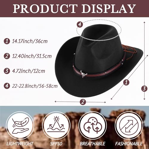 Image of Toulite 9 Pcs Western Cowboy Hats Faux Felt with Strap Bulk | 9 Color Fur Faux Felt Travel Cap for Men Women, Cowgirl Party Halloween Cosplay Costume Western Theme Events