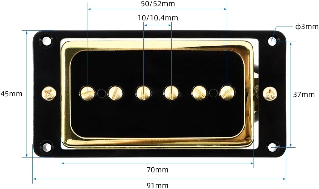 P90 Pickup Alnico 5 Single Coil Neck Bridge Pickup Set for Electric Guitar Parts Replacement (black+gold)