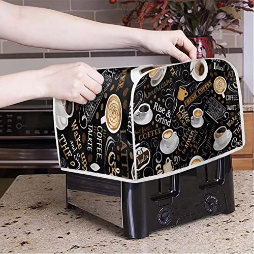 AFPANQZ Coffee Print Kitchen Toaster Covers Universal 4 Slice Bread Toaster Cover Protection Stain Resistant Dustproof Bread Maker Covers