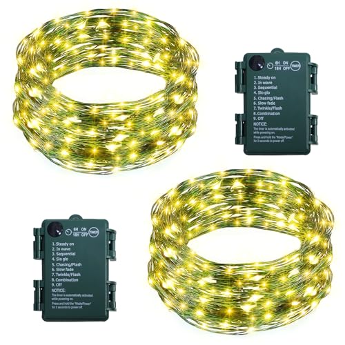 2 Pack Christmas Fairy Lights Battery Operated, Total 66Ft 200 LED String Light with Auto Timer...