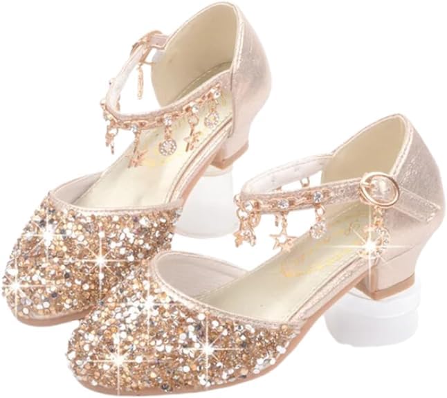 Girls Princess Low Heels Mary Jane Shoes Rhinestone Party Dance Shoes