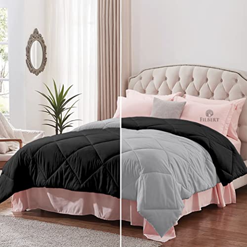 Image of Filbert - Single Bed Comforter for Winter 300 GSM Reversible Microfiber Soft & Cozy Diamond Stitch Quilt (60 inch x 90 inch Inches /152cm x 228cm) - Comforter Single Bed|Silver /Black