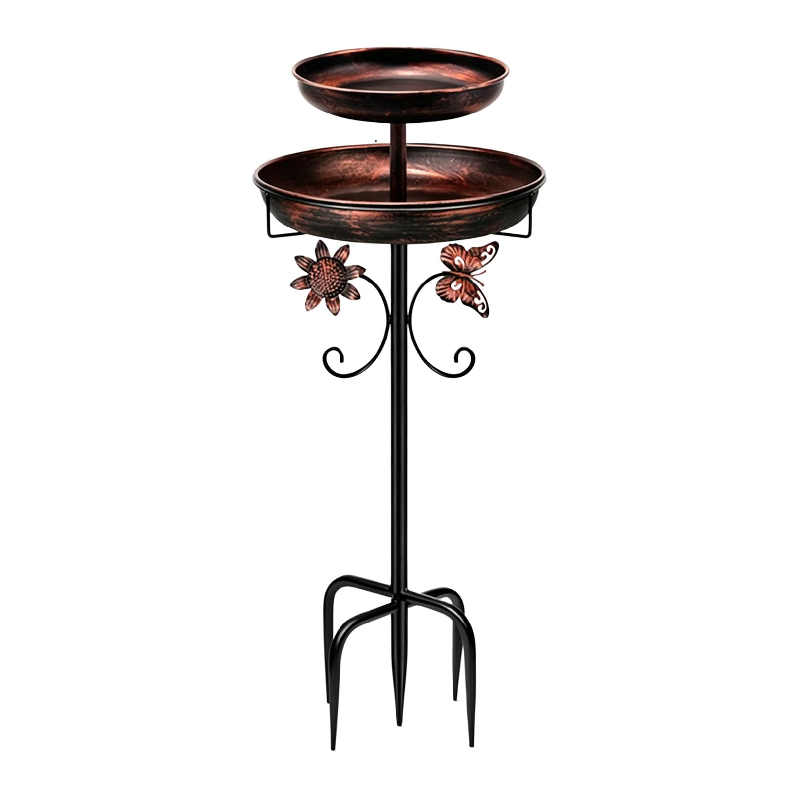 Soporte de metal para comedero de pájaros, doble función, resistente a la intemperie, fácil montaje, base estable, cuenco de metal para pájaros