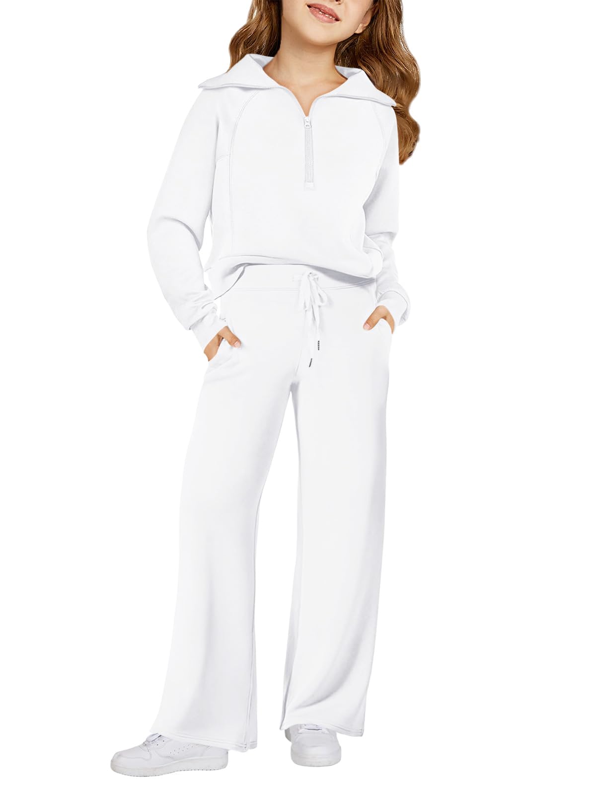 Haloumoning Girls Sweatsuit 2 Piece Zip Long Sleeve Sweat Outfits