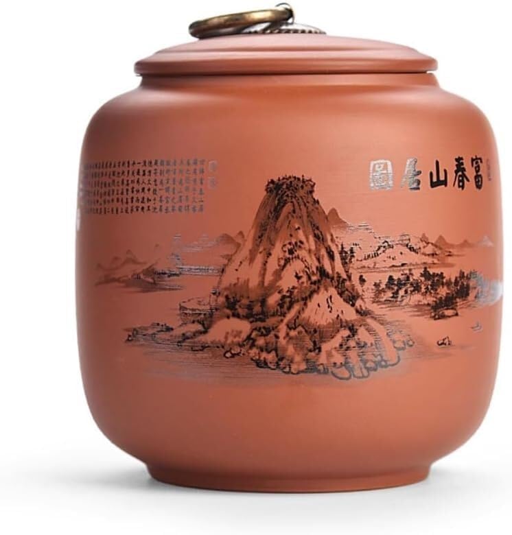 china tea tin， 13.2cm Zisha Tea Jar Sealed Chinese Household