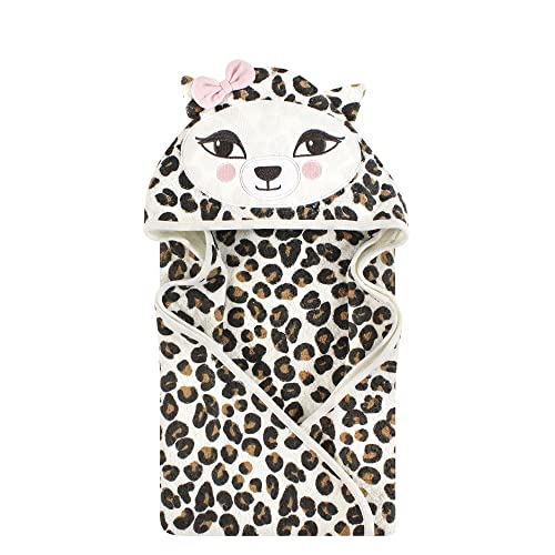 Image of Hudson Baby Unisex Baby Cotton Poly Animal Face Hooded Towel, Leopard 2-Piece, One Size