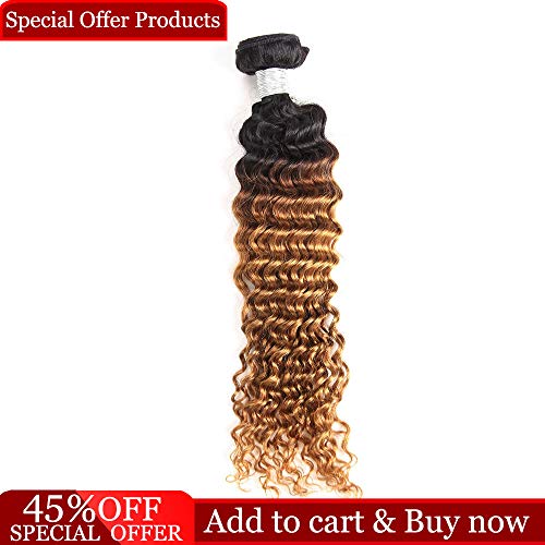 Dingfeng Hair Brazilian Deep Wave One Piece 8A Human Hair Weave Bundles Big Sale 100% Unprocessed Brazilian Virgin Hair Deep Curly Hair ExtensionsTotal 100g(T1B/30,16)